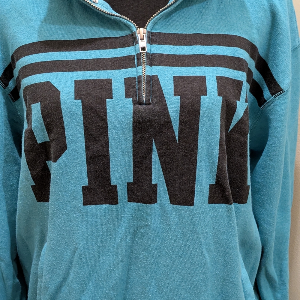 PINK Victoria's Secret Blue and Black Half-Zip Sweatshirt